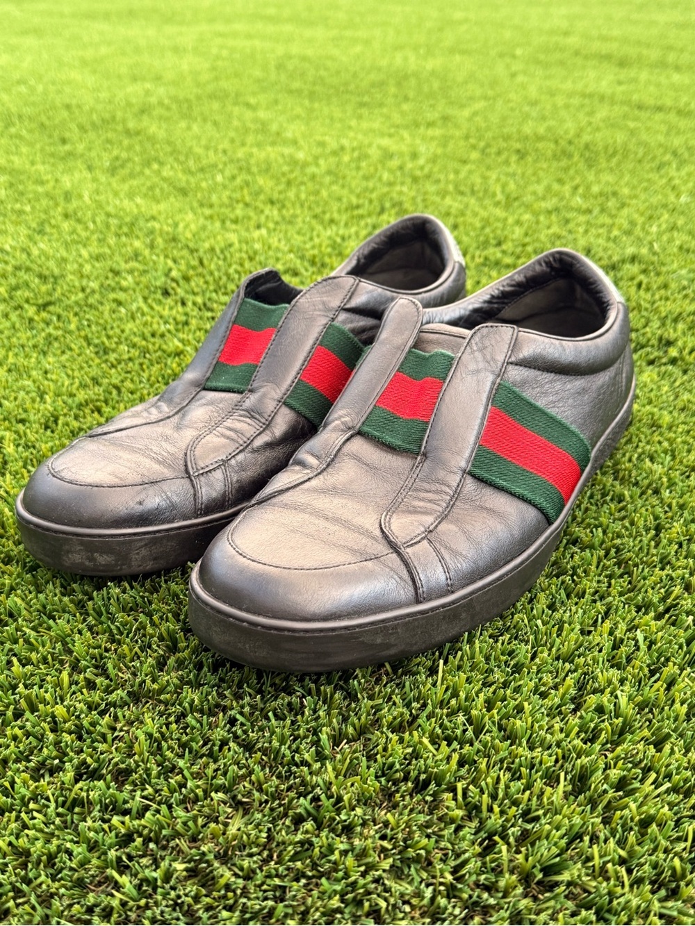 Gucci Miro Soft Web Ace Black Leather Pull on low top Men Sneakers - US 12 / 11G